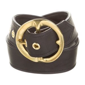 Sergio Hudson Black Leather Belt with Gold Buckle